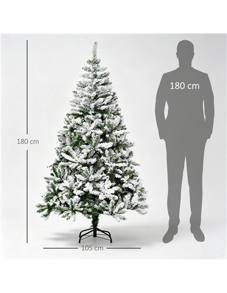 HOMCOM 6 Ft Snow Flocked Artificial Christmas Tree Xmas Pine Tree with Realistic Branches, Auto Open and Steel Base, Green - pic 210431 | FastDaddyshop