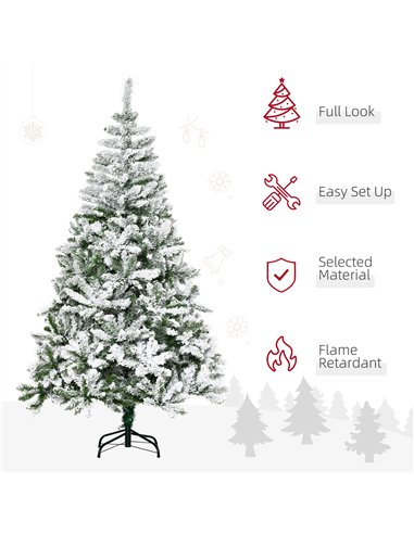HOMCOM 6 Ft Snow Flocked Artificial Christmas Tree Xmas Pine Tree with Realistic Branches, Auto Open and Steel Base, Green