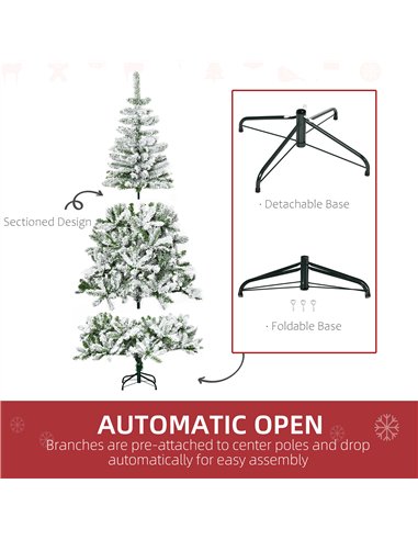 HOMCOM 6 Ft Snow Flocked Artificial Christmas Tree Xmas Pine Tree with Realistic Branches, Auto Open and Steel Base, Green