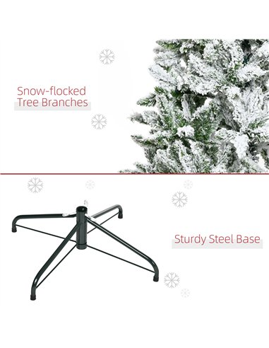 HOMCOM 6 Ft Snow Flocked Artificial Christmas Tree Xmas Pine Tree with Realistic Branches, Auto Open and Steel Base, Green