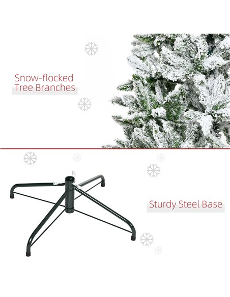 HOMCOM 6 Ft Snow Flocked Artificial Christmas Tree Xmas Pine Tree with Realistic Branches, Auto Open and Steel Base, Green - pic 210435 | FastDaddyshop