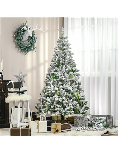 HOMCOM 6 Ft Snow Flocked Artificial Christmas Tree Xmas Pine Tree with Realistic Branches, Auto Open and Steel Base, Green