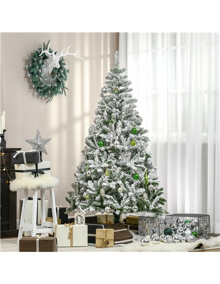 HOMCOM 6 Ft Snow Flocked Artificial Christmas Tree Xmas Pine Tree with Realistic Branches, Auto Open and Steel Base, Green - pic 210436 | FastDaddyshop