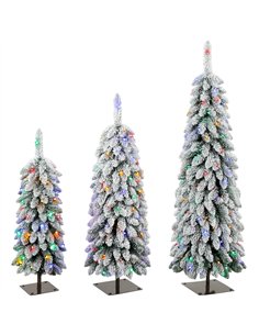 HOMCOM Artificial Christmas Tree Set of 3, Snowy Pre-Lit Christmas Tree with PVC Branch Tips, 90/120/150 cm, Green White
