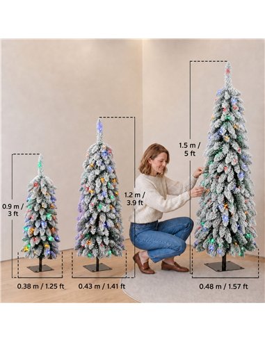 HOMCOM Artificial Christmas Tree Set of 3, Snowy Pre-Lit Christmas Tree with PVC Branch Tips, 90/120/150 cm, Green White