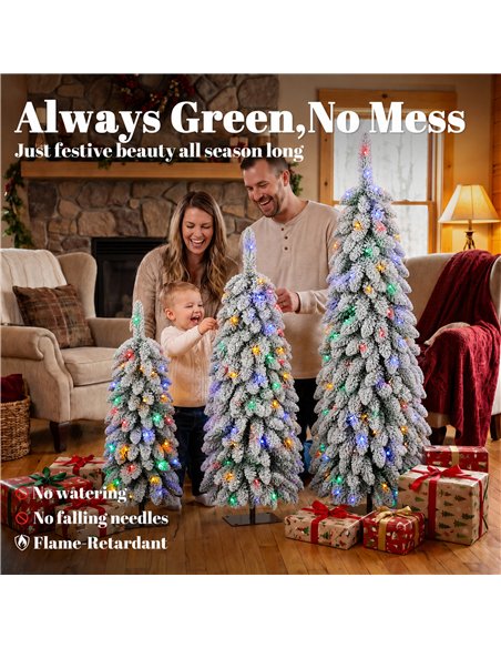 HOMCOM Artificial Christmas Tree Set of 3, Snowy Pre-Lit Christmas Tree with PVC Branch Tips, 90/120/150 cm, Green White - pic 210450 | FastDaddyshop