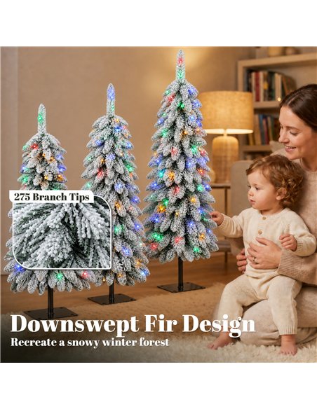 HOMCOM Artificial Christmas Tree Set of 3, Snowy Pre-Lit Christmas Tree with PVC Branch Tips, 90/120/150 cm, Green White - pic 210452 | FastDaddyshop