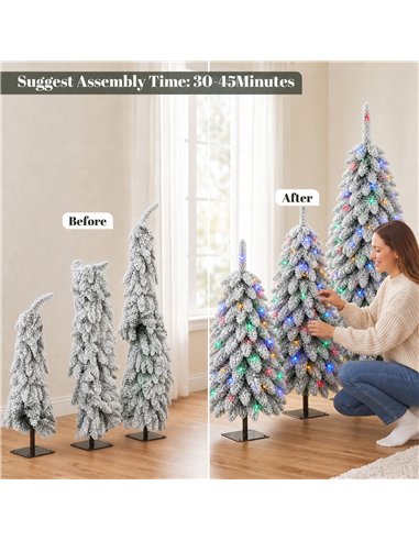 HOMCOM Artificial Christmas Tree Set of 3, Snowy Pre-Lit Christmas Tree with PVC Branch Tips, 90/120/150 cm, Green White