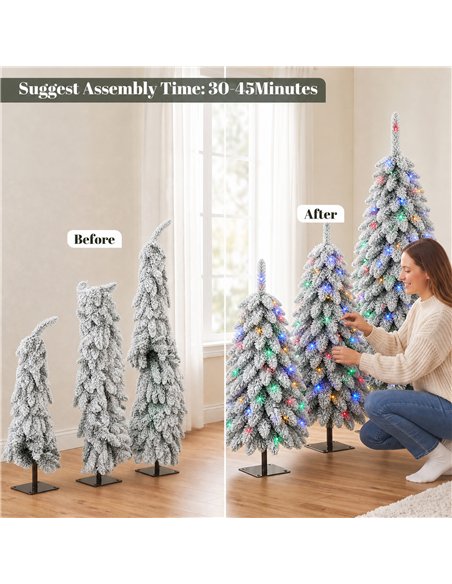 HOMCOM Artificial Christmas Tree Set of 3, Snowy Pre-Lit Christmas Tree with PVC Branch Tips, 90/120/150 cm, Green White - pic 210453 | FastDaddyshop