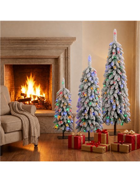 HOMCOM Artificial Christmas Tree Set of 3, Snowy Pre-Lit Christmas Tree with PVC Branch Tips, 90/120/150 cm, Green White - pic 210455 | FastDaddyshop
