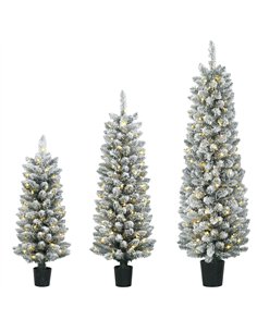 HOMCOM Prelit Snowy Flocked Artificial Christmas Tree Set of 3, Slim Xmas Tree with PVC Tips, 3FT+4FT+5FT