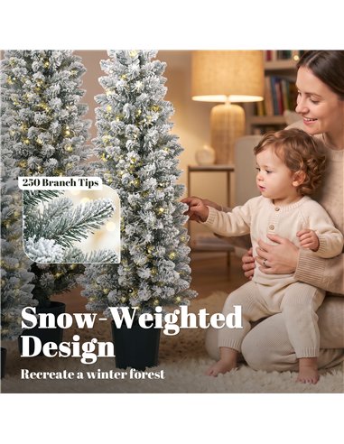 HOMCOM Prelit Snowy Flocked Artificial Christmas Tree Set of 3, Slim Xmas Tree with PVC Tips, 3FT+4FT+5FT