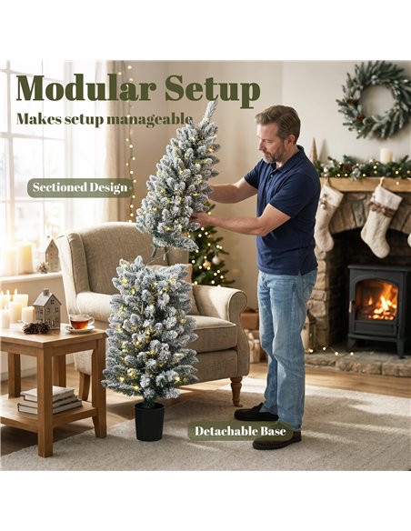 HOMCOM Prelit Snowy Flocked Artificial Christmas Tree Set of 3, Slim Xmas Tree with PVC Tips, 3FT+4FT+5FT - pic 210462 | FastDaddyshop