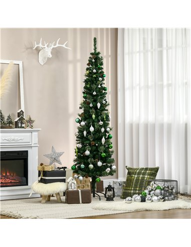HOMCOM 6.5FT Tall Pencil Slim Artificial Christmas Tree with Realistic Branches, Tip Count and Pine Cones, Pine Needles Tree, Xm