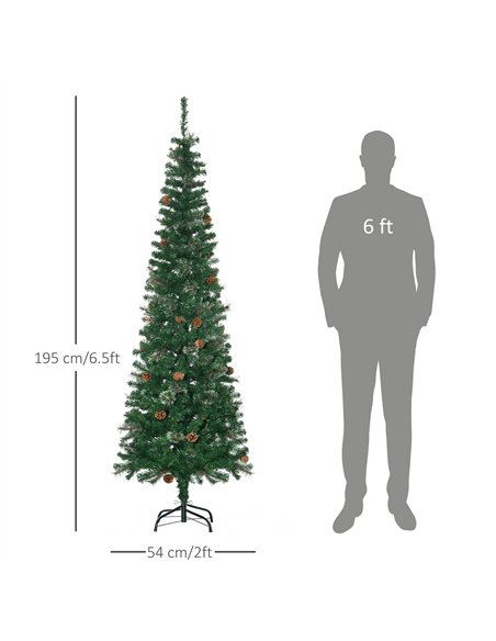 HOMCOM 6.5FT Tall Pencil Slim Artificial Christmas Tree with Realistic Branches, Tip Count and Pine Cones, Pine Needles Tree, Xm - pic 210467 | FastDaddyshop