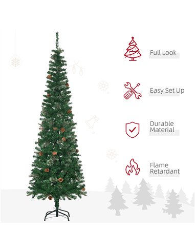 HOMCOM 6.5FT Tall Pencil Slim Artificial Christmas Tree with Realistic Branches, Tip Count and Pine Cones, Pine Needles Tree, Xm
