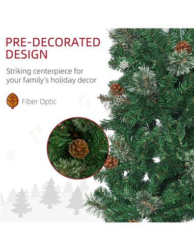 HOMCOM 6.5FT Tall Pencil Slim Artificial Christmas Tree with Realistic Branches, Tip Count and Pine Cones, Pine Needles Tree, Xm