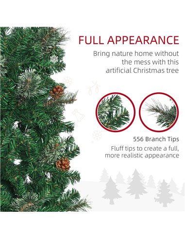 HOMCOM 6.5FT Tall Pencil Slim Artificial Christmas Tree with Realistic Branches, Tip Count and Pine Cones, Pine Needles Tree, Xm