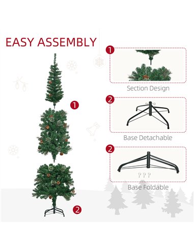HOMCOM 6.5FT Tall Pencil Slim Artificial Christmas Tree with Realistic Branches, Tip Count and Pine Cones, Pine Needles Tree, Xm