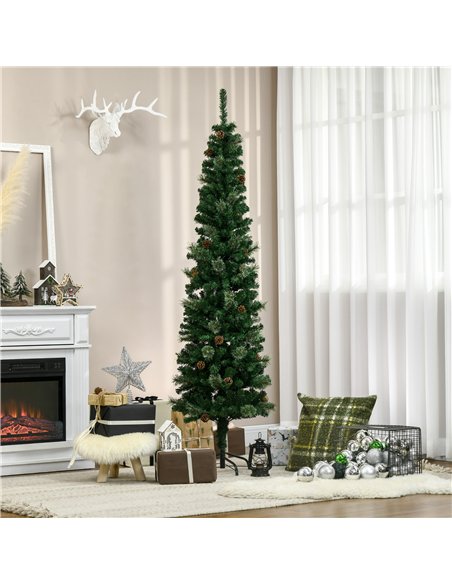 HOMCOM 6.5FT Tall Pencil Slim Artificial Christmas Tree with Realistic Branches, Tip Count and Pine Cones, Pine Needles Tree, Xm - pic 210473 | FastDaddyshop