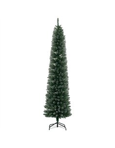 HOMCOM 7.5FT Artificial Snow Dipped Christmas Tree Xmas Pencil Tree Holiday Home Indoor Decoration with Foldable Black Stand, Gr