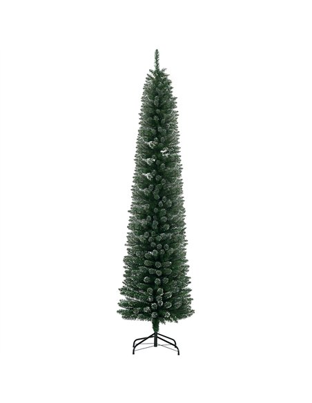 HOMCOM 7.5FT Artificial Snow Dipped Christmas Tree Xmas Pencil Tree Holiday Home Indoor Decoration with Foldable Black Stand, Gr - pic 210474 | FastDaddyshop