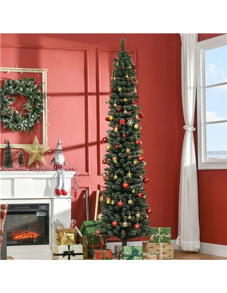 HOMCOM 7.5FT Artificial Snow Dipped Christmas Tree Xmas Pencil Tree Holiday Home Indoor Decoration with Foldable Black Stand, Gr - pic 210475 | FastDaddyshop