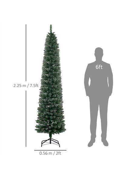 HOMCOM 7.5FT Artificial Snow Dipped Christmas Tree Xmas Pencil Tree Holiday Home Indoor Decoration with Foldable Black Stand, Gr - pic 210476 | FastDaddyshop