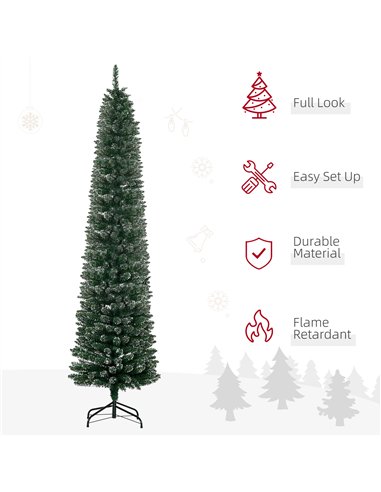 HOMCOM 7.5FT Artificial Snow Dipped Christmas Tree Xmas Pencil Tree Holiday Home Indoor Decoration with Foldable Black Stand, Gr