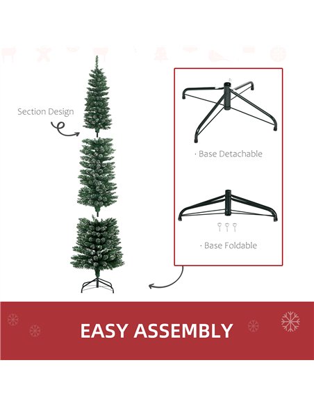 HOMCOM 7.5FT Artificial Snow Dipped Christmas Tree Xmas Pencil Tree Holiday Home Indoor Decoration with Foldable Black Stand, Gr - pic 210479 | FastDaddyshop