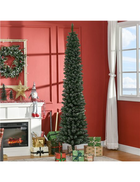 HOMCOM 7.5FT Artificial Snow Dipped Christmas Tree Xmas Pencil Tree Holiday Home Indoor Decoration with Foldable Black Stand, Gr - pic 210481 | FastDaddyshop