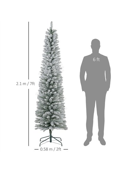 HOMCOM 7ft Artificial Snowy Pencil Christmas Tree - White - pic 210485 | FastDaddyshop