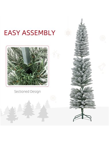 HOMCOM 7ft Artificial Snowy Pencil Christmas Tree - White