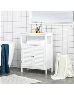Kleankin Freestanding Bathroom Storage Cabinet with Double Shutter Doors, White 2