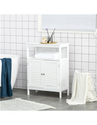 Kleankin Freestanding Bathroom Storage Cabinet with Double Shutter Doors, White