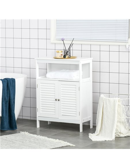 Kleankin Freestanding Bathroom Storage Cabinet with Double Shutter Doors, White - pic 21049 | FastDaddyshop