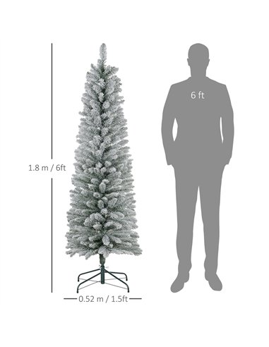 HOMCOM 6ft Artificial Snowy Pencil Christmas Tree - White