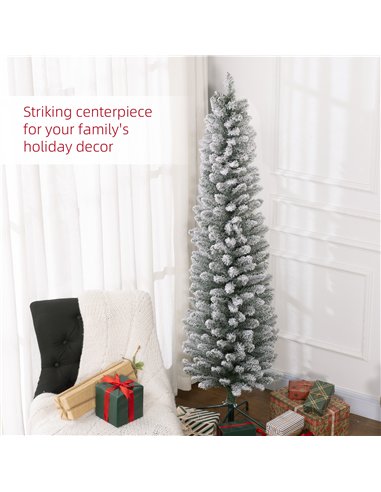 HOMCOM 6ft Artificial Snowy Pencil Christmas Tree - White