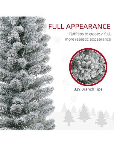 HOMCOM 6ft Artificial Snowy Pencil Christmas Tree - White