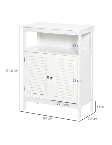 Kleankin Freestanding Bathroom Storage Cabinet with Double Shutter Doors, White