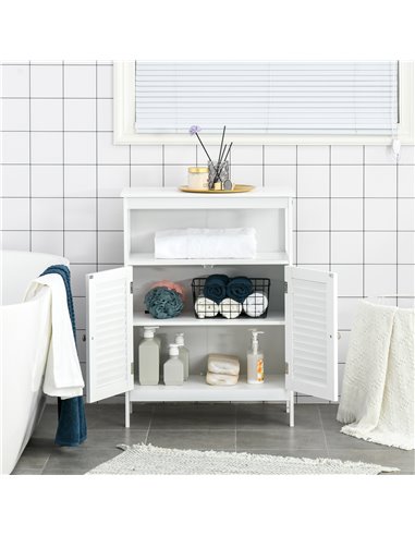 Kleankin Freestanding Bathroom Storage Cabinet with Double Shutter Doors, White