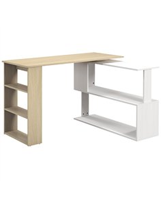 HOMCOM Corner Computer Desk, L Shaped Desk with 360° Rotating Bookshelf, 120L x 110W x 74.5H cm, Natural and White