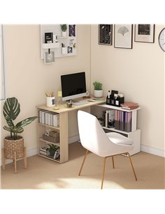 HOMCOM Corner Computer Desk, L Shaped Desk with 360° Rotating Bookshelf, 120L x 110W x 74.5H cm, Natural and White 2