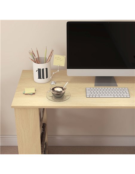 HOMCOM Corner Computer Desk, L Shaped Desk with 360° Rotating Bookshelf, 120L x 110W x 74.5H cm, Natural and White - pic 210517 | FastDaddyshop