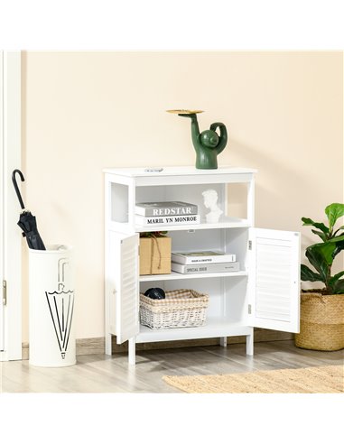 Kleankin Freestanding Bathroom Storage Cabinet with Double Shutter Doors, White