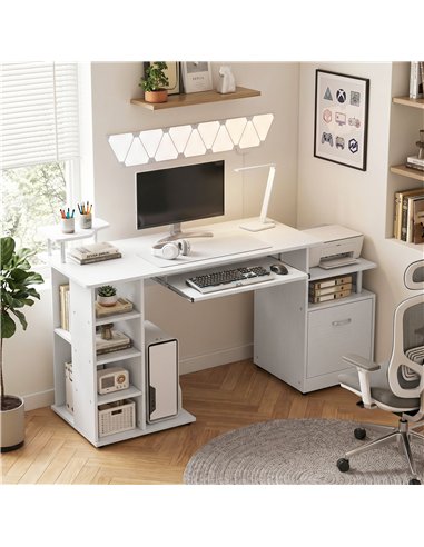 HOMCOM Computer Desk with Drawer Shelves CPU Storage Rack White