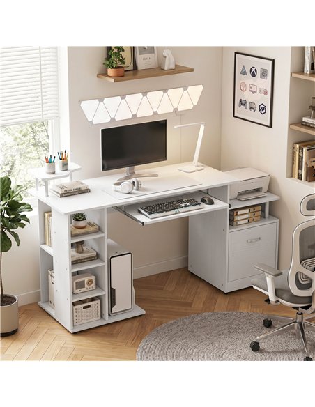 HOMCOM Computer Desk with Drawer Shelves CPU Storage Rack White - pic 210520 | FastDaddyshop