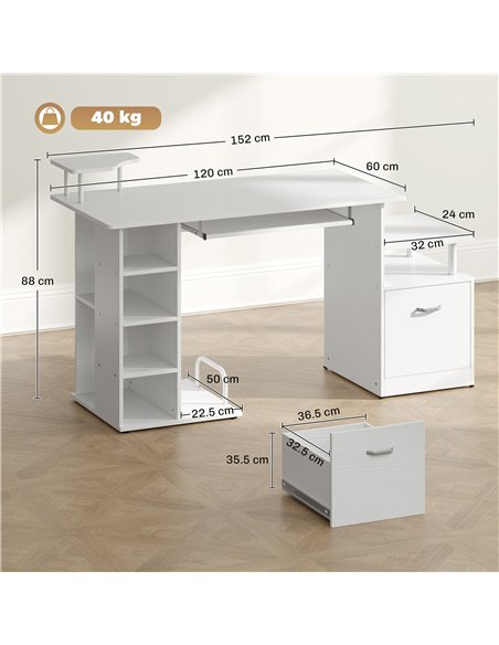 HOMCOM Computer Desk with Drawer Shelves CPU Storage Rack White - pic 210521 | FastDaddyshop