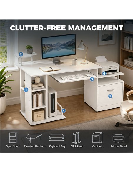 HOMCOM Computer Desk with Drawer Shelves CPU Storage Rack White - pic 210522 | FastDaddyshop
