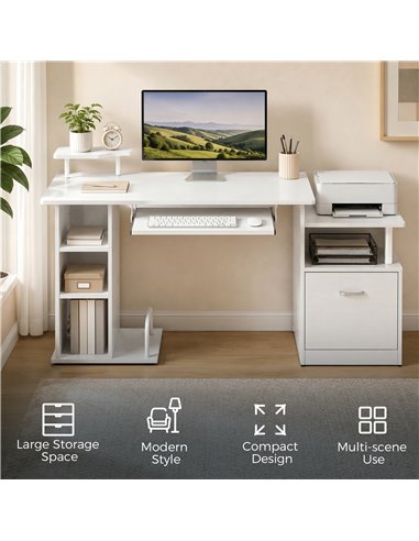 HOMCOM Computer Desk with Drawer Shelves CPU Storage Rack White